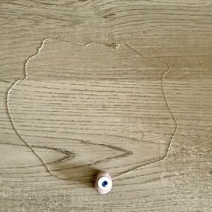 14K White Gold Evil Eye Pendant Necklace with Dainty Chain - about 17” long